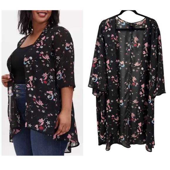 Torrid Plus Size 3/4 Disney Little Mermaid Ariel Kimono Open Front Top Blouse - Picture 1 of 5